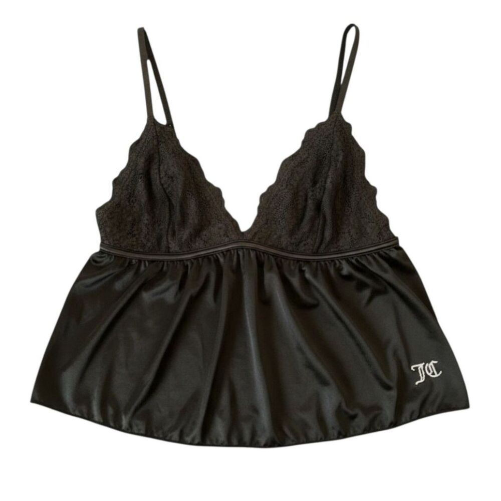 Juicy Couture Y2K Satin Lace Babydoll Cami Top Black Women’s Large